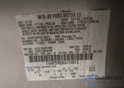 2016 Ford Taurus Sel z USA, uszkodzony, nr VIN 1FAHP2H83GG134013